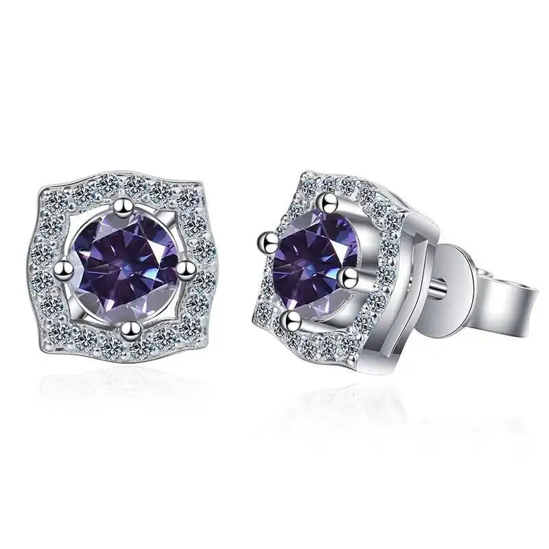1 ct Moissanite Cushion Halo Stud Earrings in Sterling Silver
