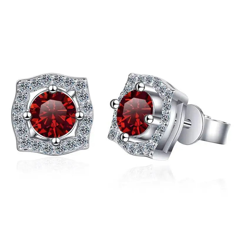 1 ct Moissanite Cushion Halo Stud Earrings in Sterling Silver