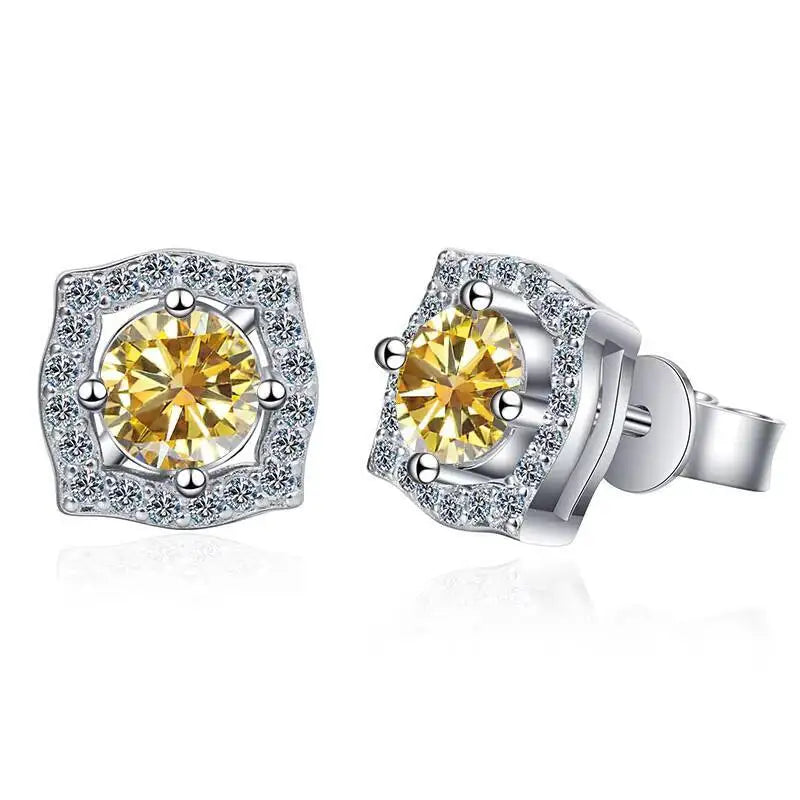1 ct Moissanite Cushion Halo Stud Earrings in Sterling Silver