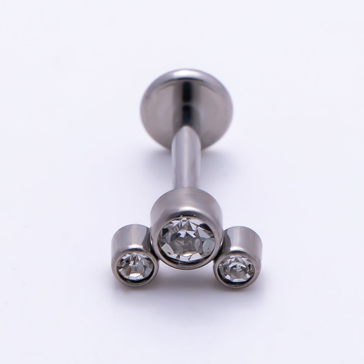 Titanium 11mm Triple Round CZ Bezel Cartilage Piercing Flat Back Stud in Gold & Silver | Findings-00433 Findings-00434