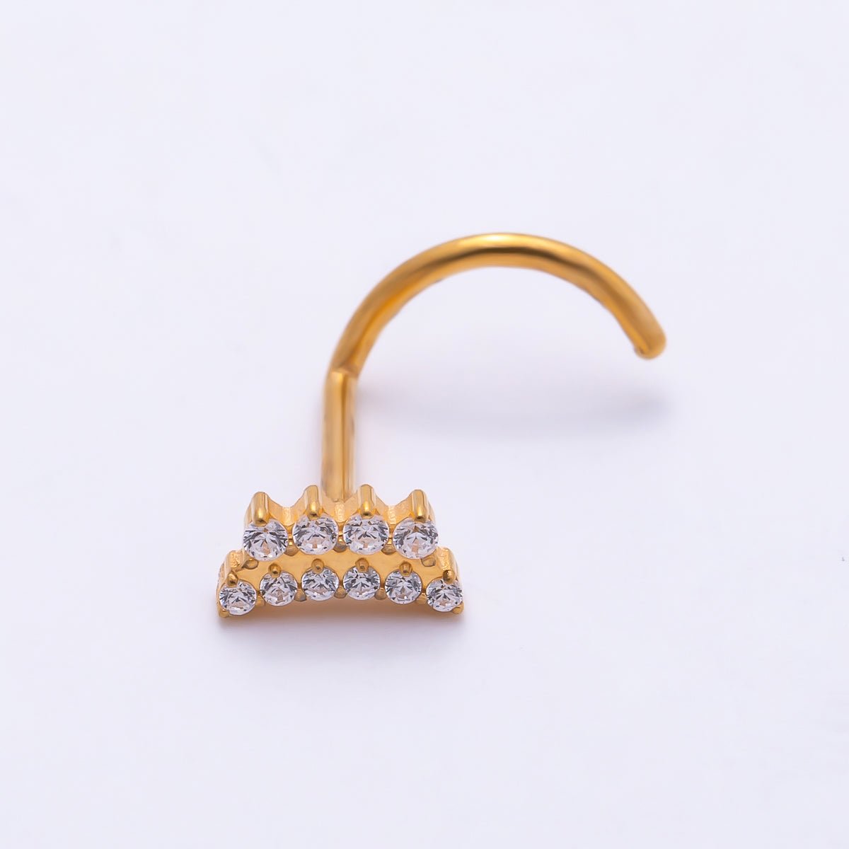 Titanium 3mm Double Row CZ Curved Cartilage Nose Single Piercing Stud | Findings-00437