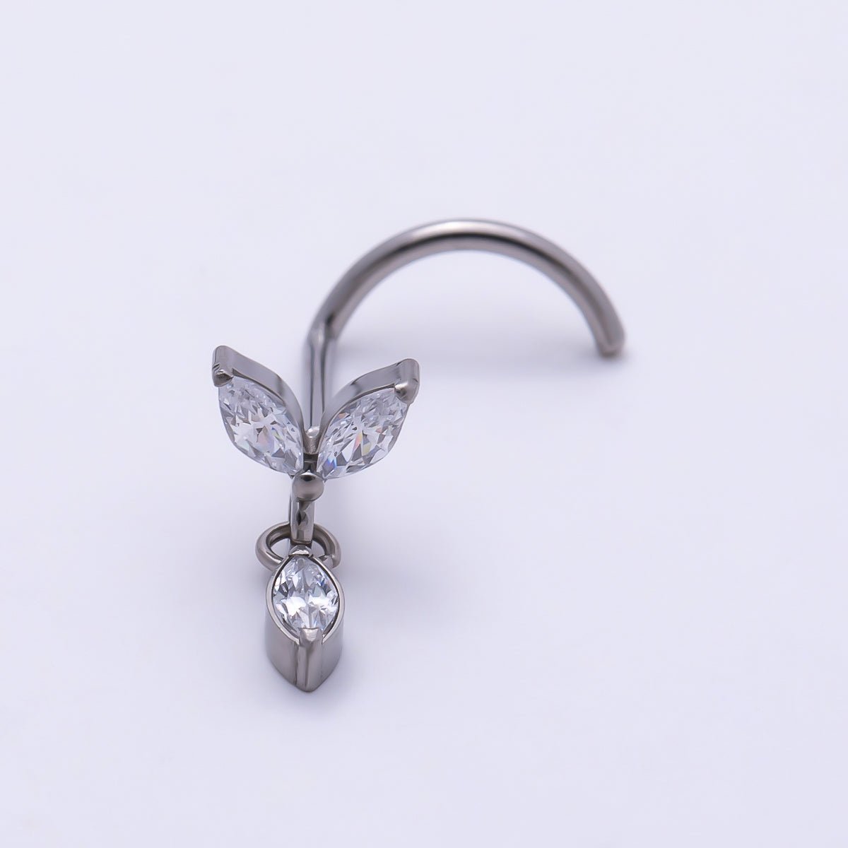 Titanium 9.5mm Marquise CZ Leaf Cartilage Nose Single Piercing Stud in Gold and Silver | Findings-00456 Findings-00457