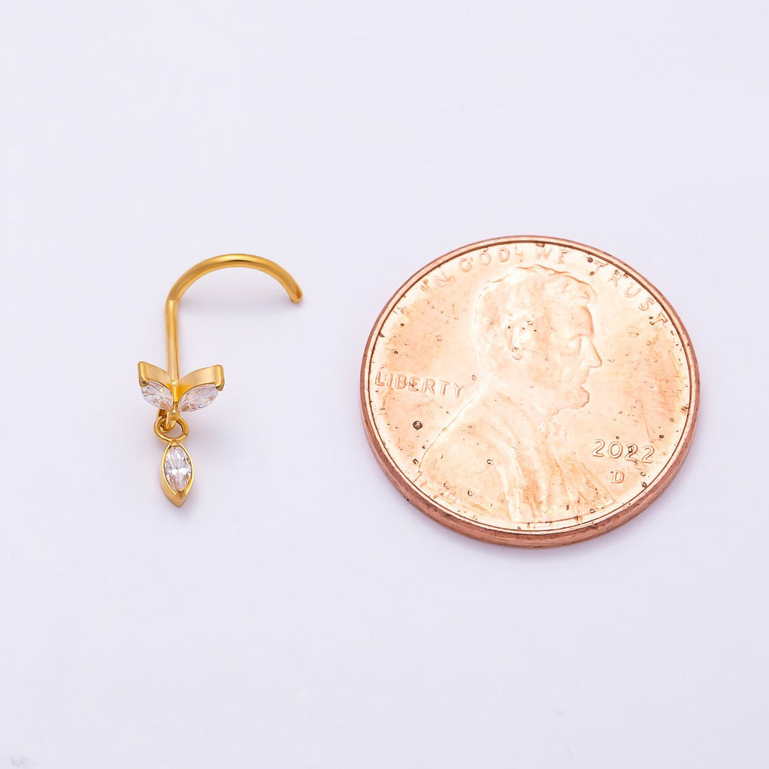 Titanium 9.5mm Marquise CZ Leaf Cartilage Nose Single Piercing Stud in Gold and Silver | Findings-00456 Findings-00457