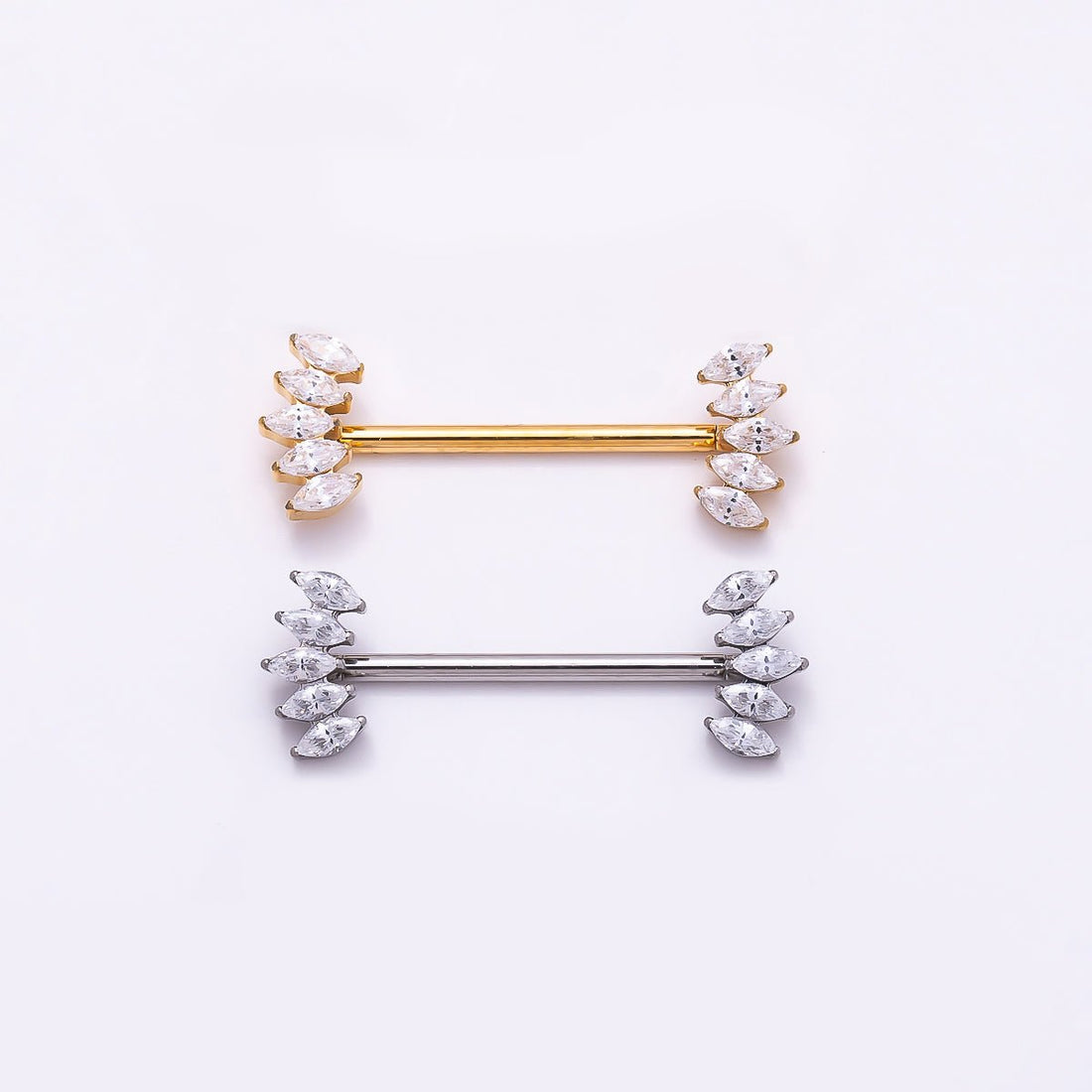 Titanium Clear CZ Multiple Marquise Fan Nipple Barbell Piercing Body Jewelry in Gold & Silver | Findings-00297