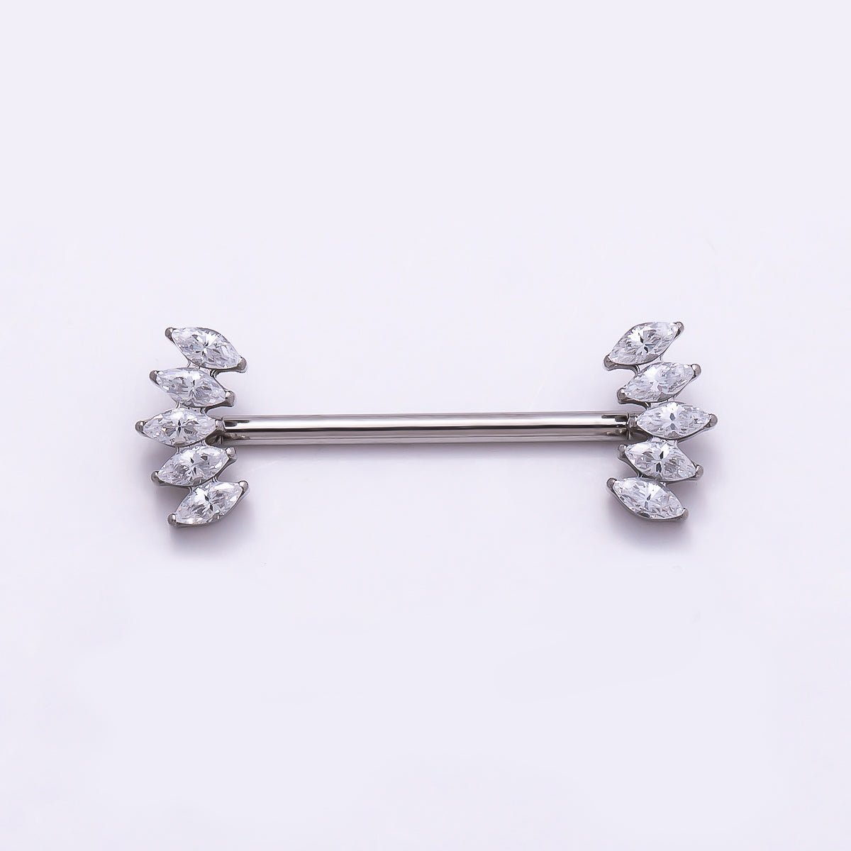 Titanium Clear CZ Multiple Marquise Fan Nipple Barbell Piercing Body Jewelry in Gold & Silver | Findings-00297
