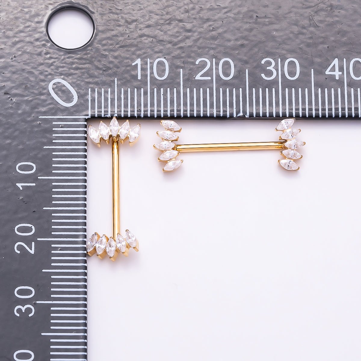 Titanium Clear CZ Multiple Marquise Fan Nipple Barbell Piercing Body Jewelry in Gold & Silver | Findings-00297