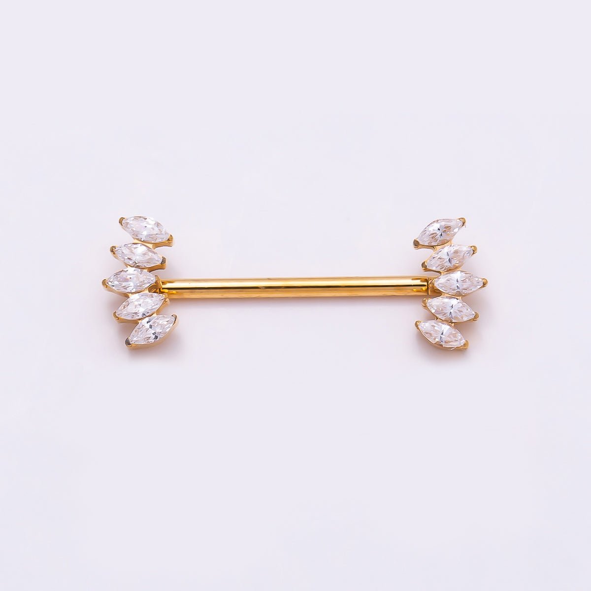 Titanium Clear CZ Multiple Marquise Fan Nipple Barbell Piercing Body Jewelry in Gold & Silver | Findings-00297