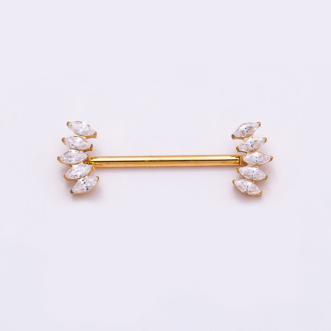 Titanium Clear CZ Multiple Marquise Fan Nipple Barbell Piercing Body Jewelry in Gold & Silver | Findings-00297
