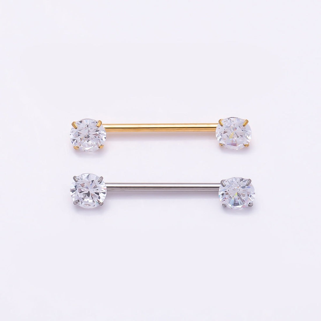 Titanium Clear CZ Round Nipple Barbell Piercing Body Jewelry in Gold & Silver | Findings-00299 Findings-00300