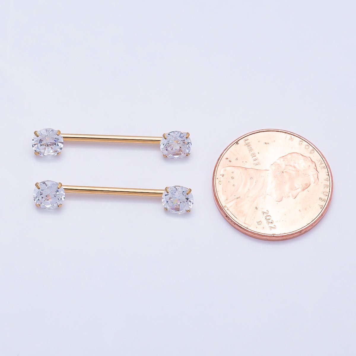 Titanium Clear CZ Round Nipple Barbell Piercing Body Jewelry in Gold & Silver | Findings-00299 Findings-00300