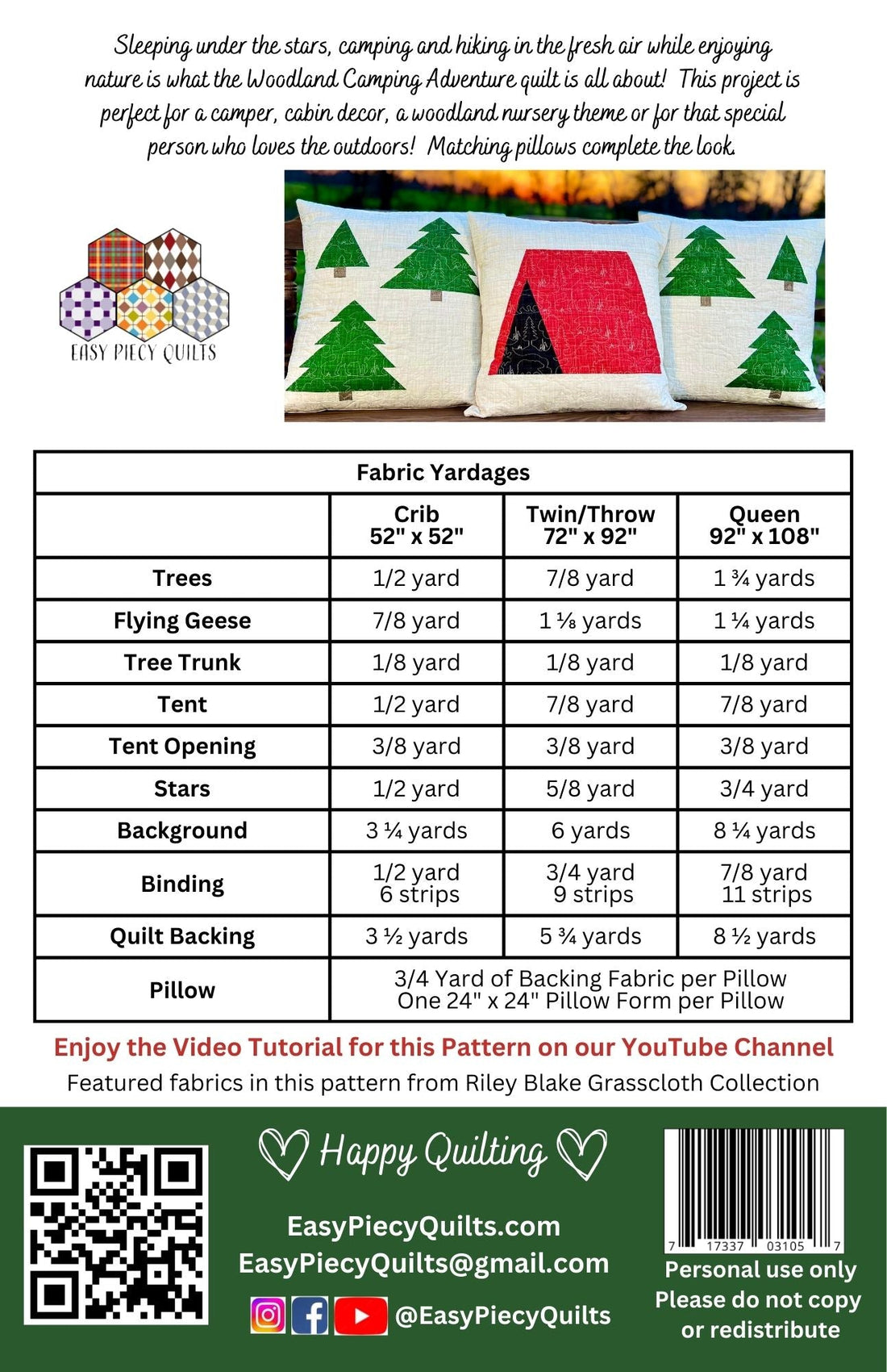 Woodland Camping Adventure Quilt Kit