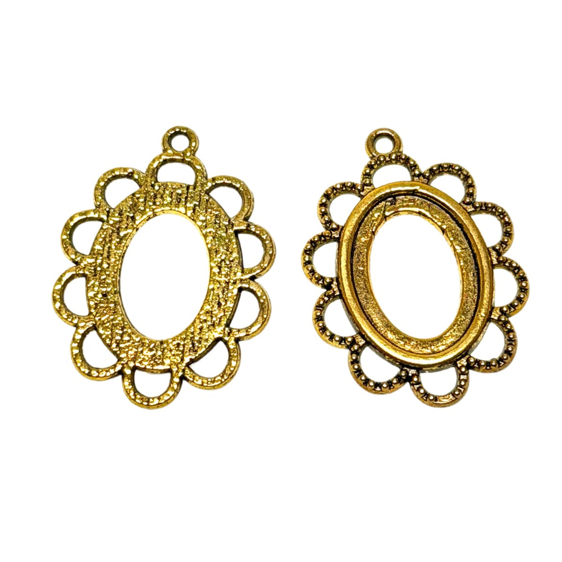 Antique Gold Plated Pewter Bezel Settings 31mm x 23mm - Scalloped Edge Pendant Findings